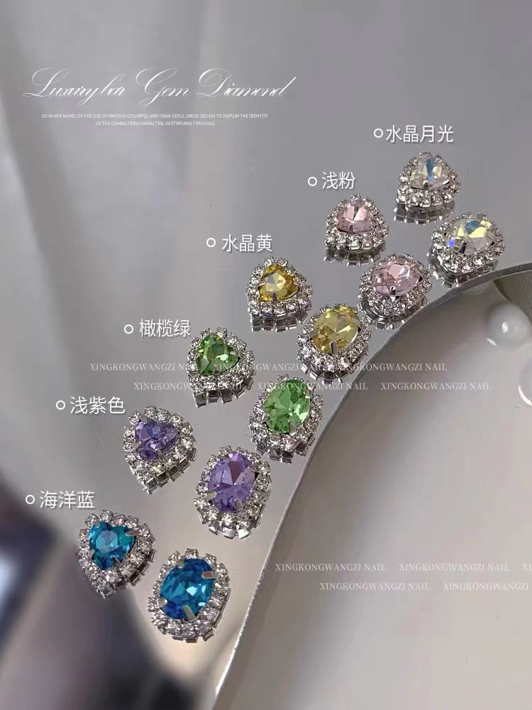 luxury gemstone diamond nail diamond crystal love diamond DIY nail flash diamond wholesale 10PCS