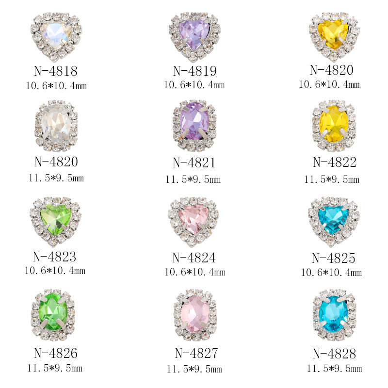 luxury gemstone diamond nail diamond crystal love diamond DIY nail flash diamond wholesale 10PCS