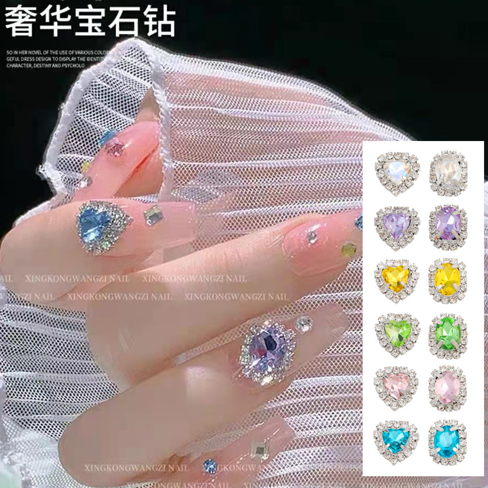 luxury gemstone diamond nail diamond crystal love diamond DIY nail flash diamond wholesale 10PCS
