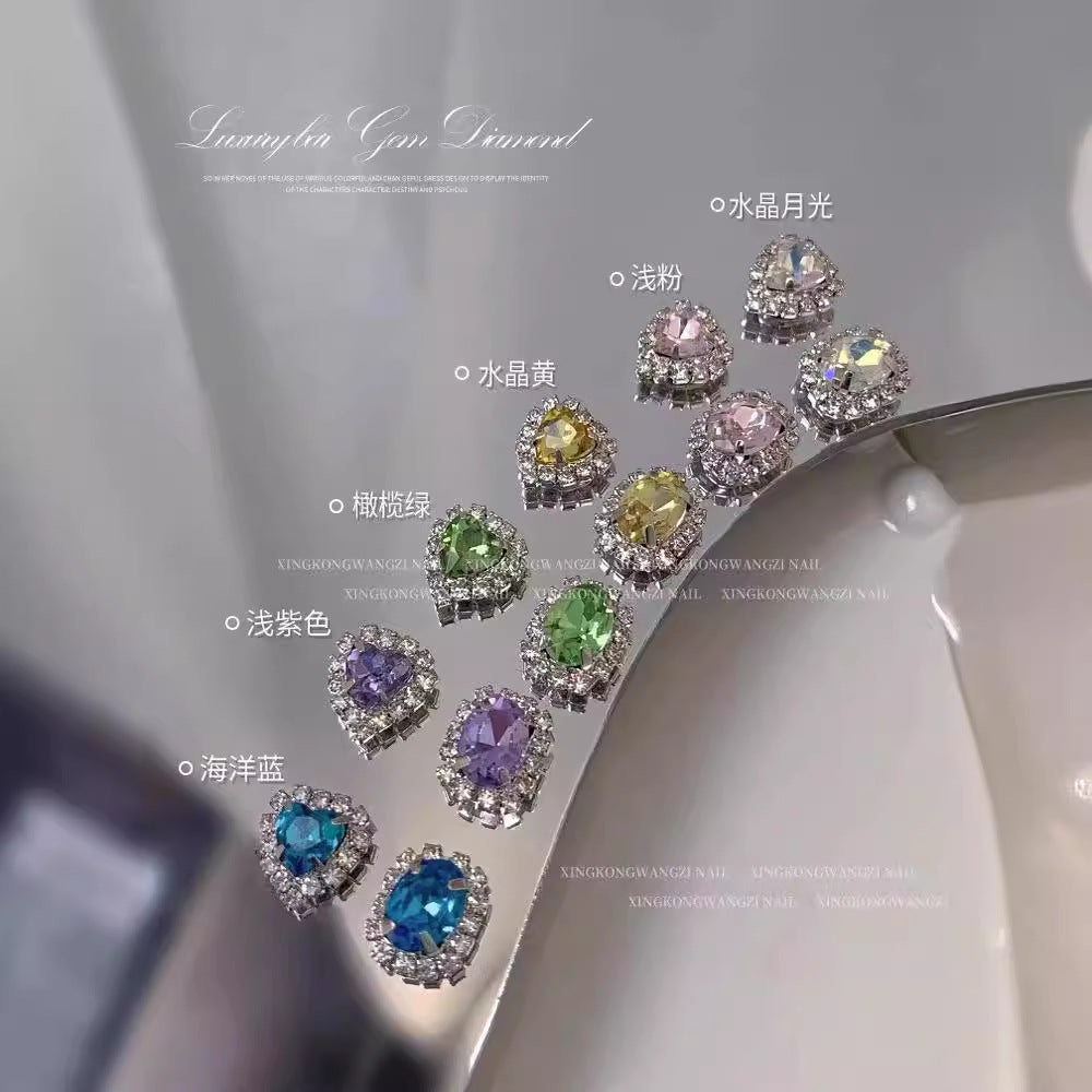 luxury gemstone diamond nail diamond crystal love diamond DIY nail flash diamond wholesale 10PCS